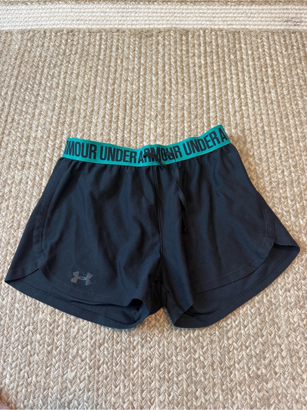 Under Armour Black Athletic Shorts with Teal Logo Waistband
